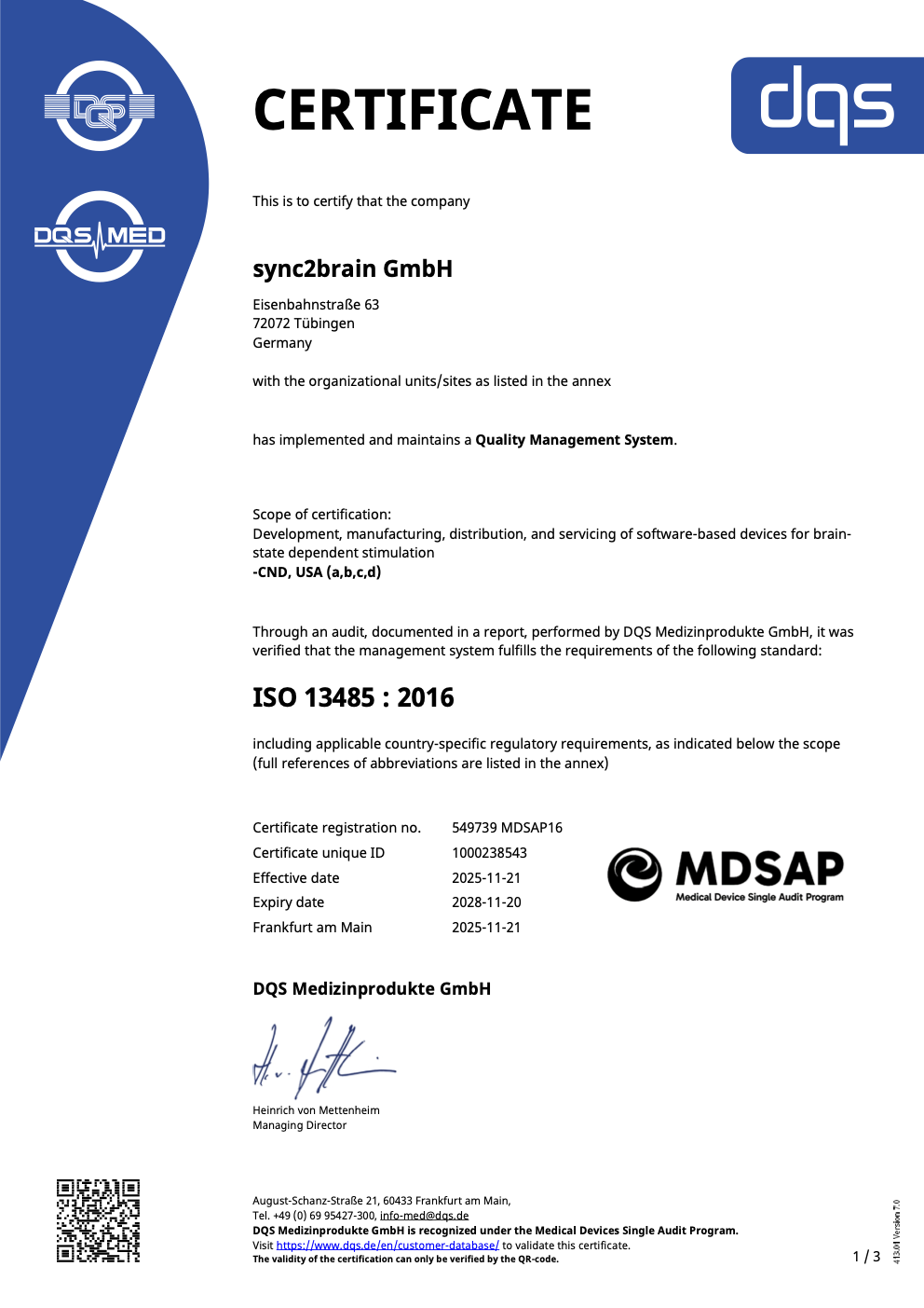 549739 - Sync2brain GmbH - CERTIFICATE - englisch - 2025-11-21 - MDSAP16